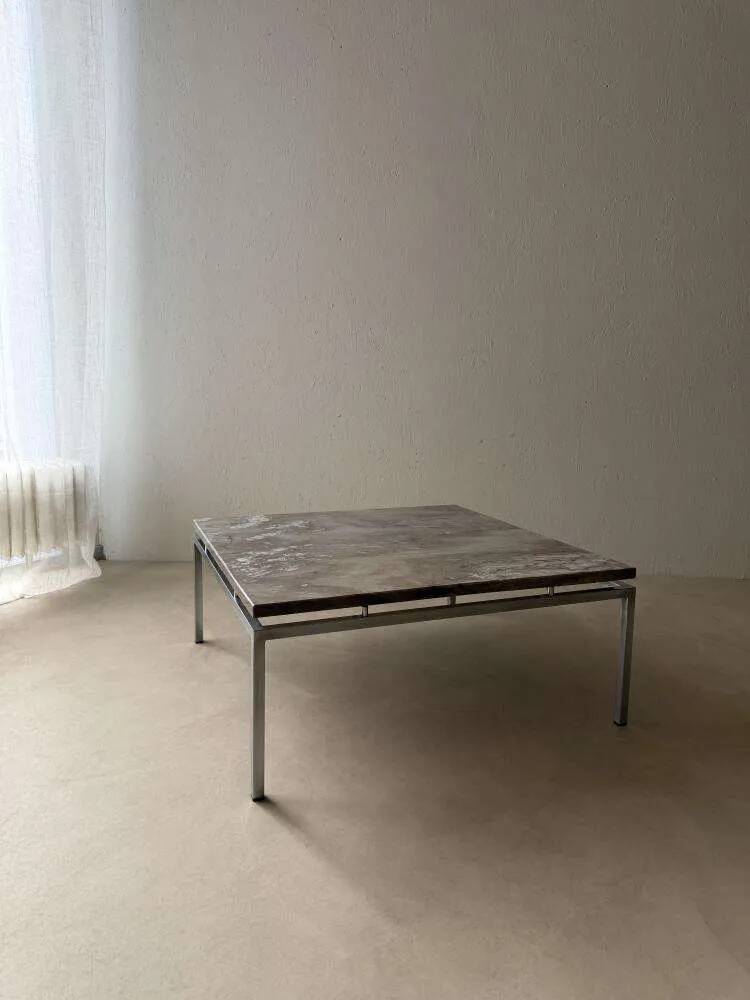 Mid-century coffee table natural stone chrome 1960s Netherlands