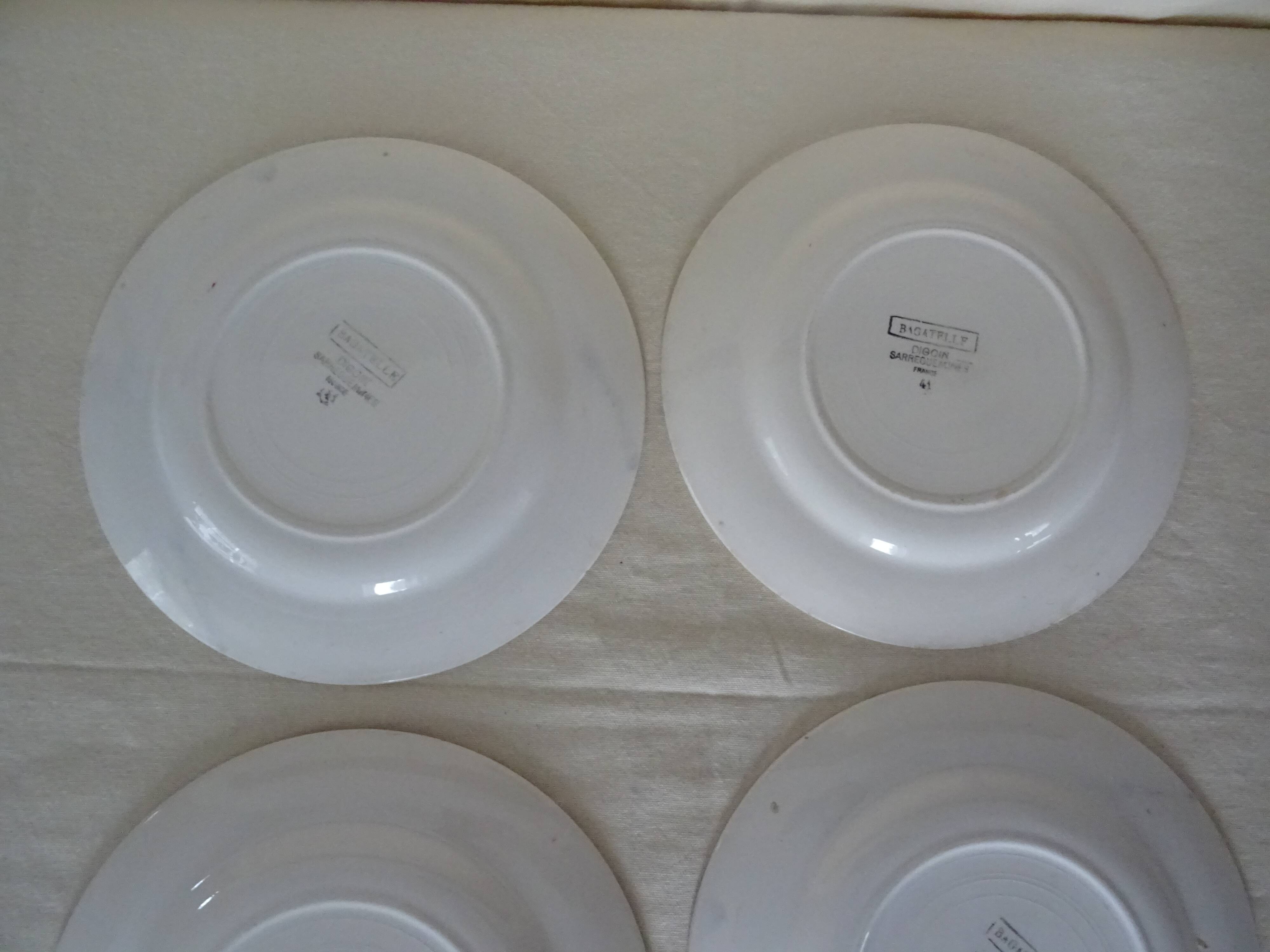 5 flat plates Digoin Sarreguemines Bagatelle 384112 antique faience