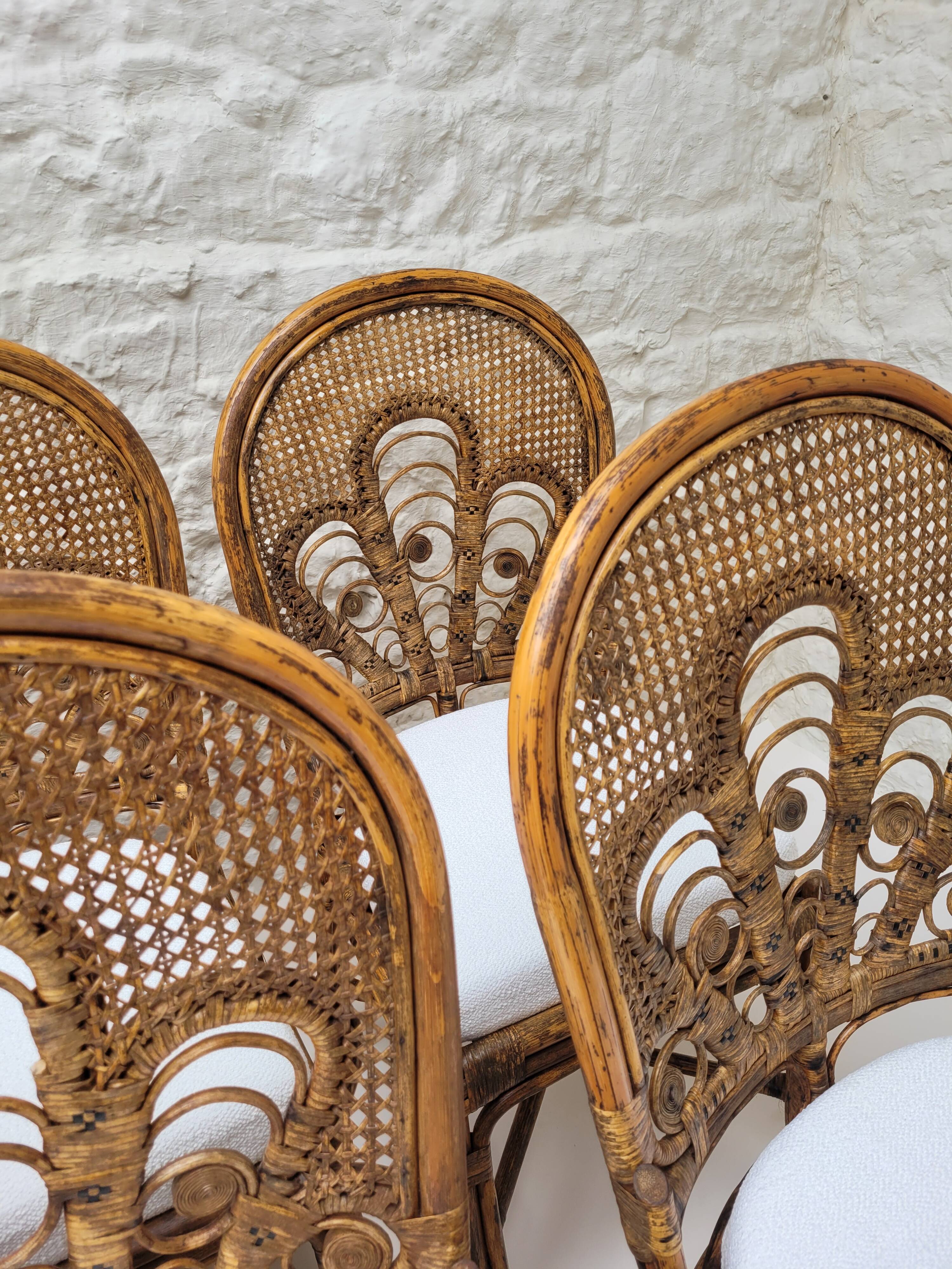6 Vintage Emmanuelle Peacock Rattan Chairs