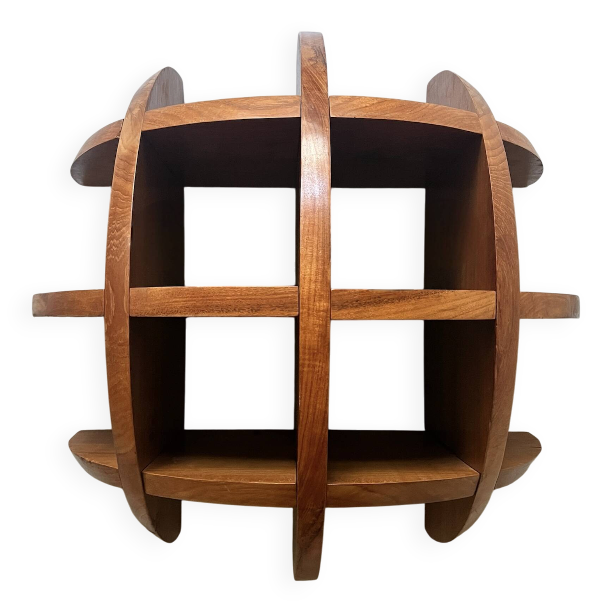 Library shelf half-sphere solid wood stained rosewood, 70s design