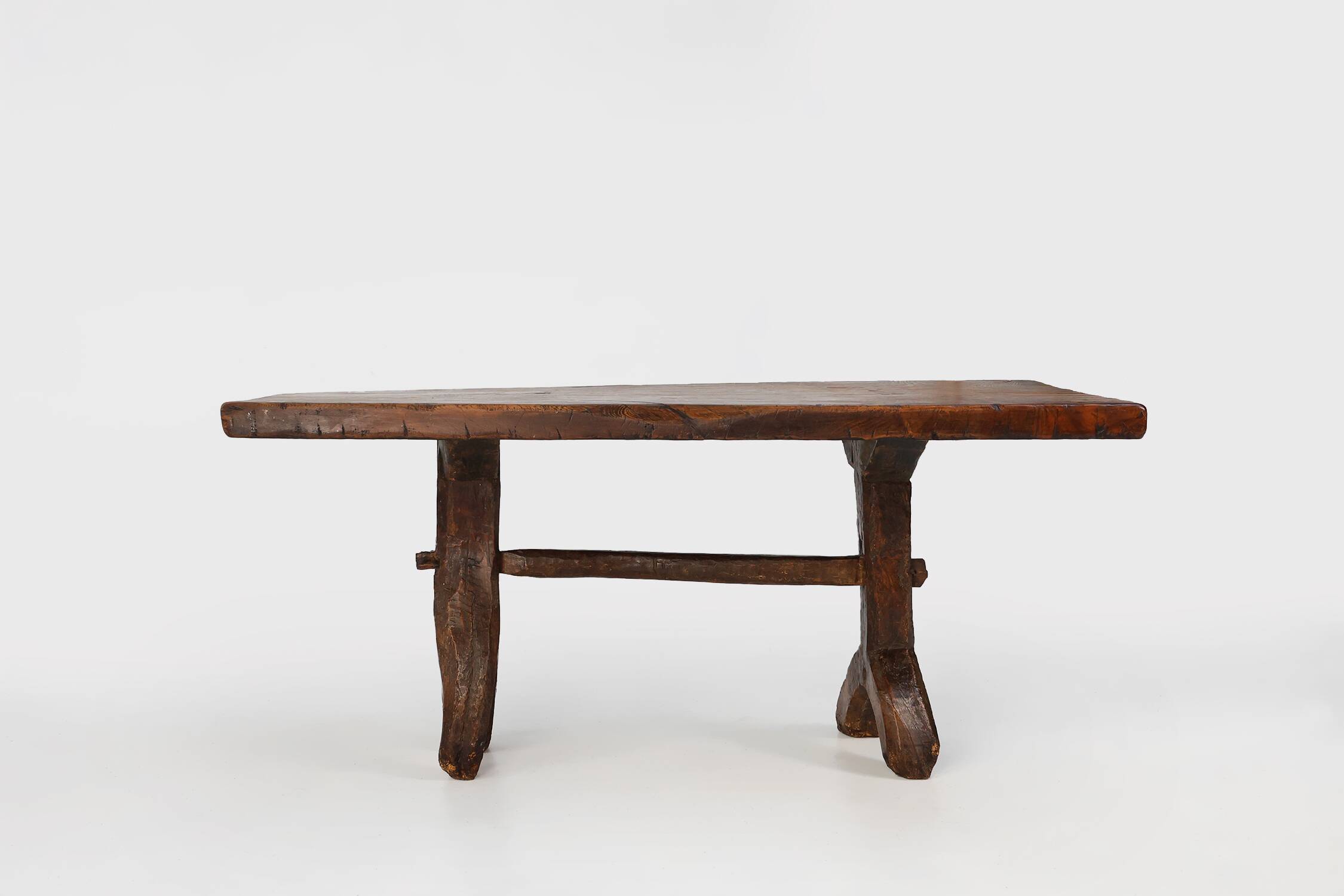 Rustic Spanish dining table, handmade in oak, 16th century