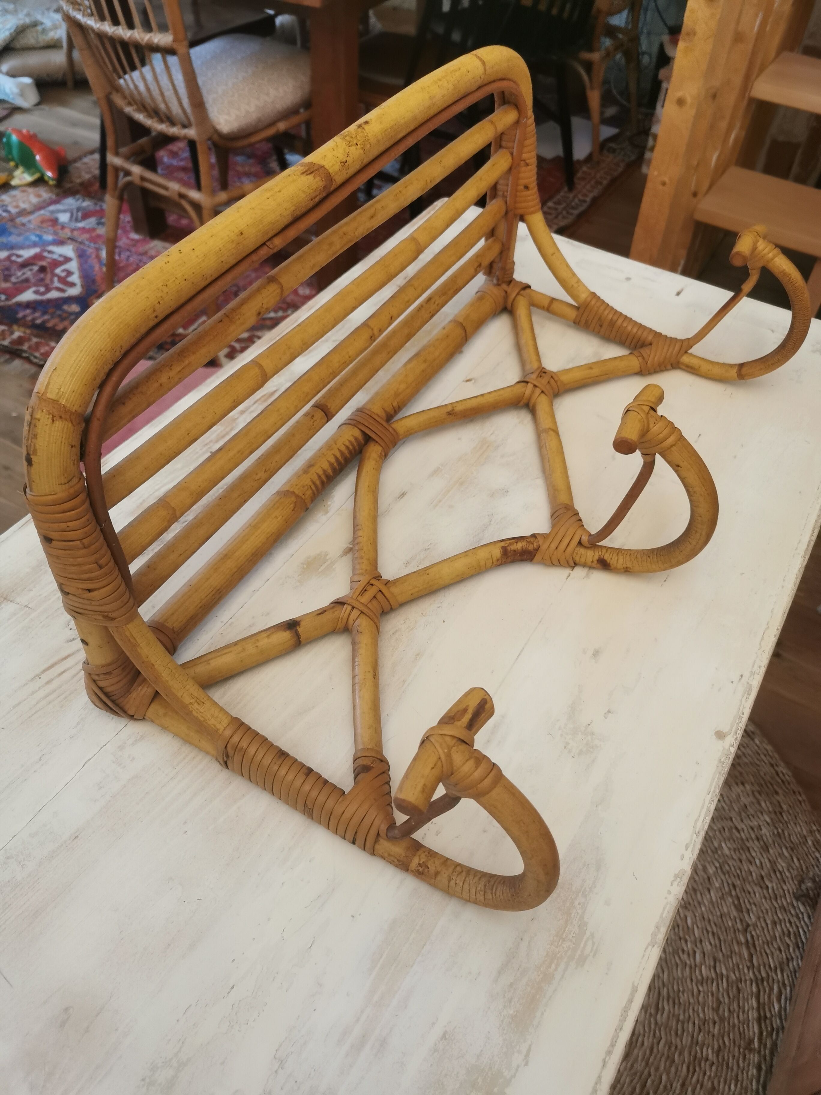 Rattan coat rack