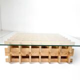 Mid-Century Modern Italian Coffee Table, Wooden Grid and Glass, 1960s