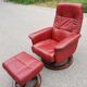Red leather relax armchair and pouf