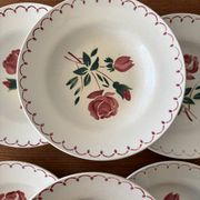 Set of 6 antique deep plates in earthenware • Red rose decoration