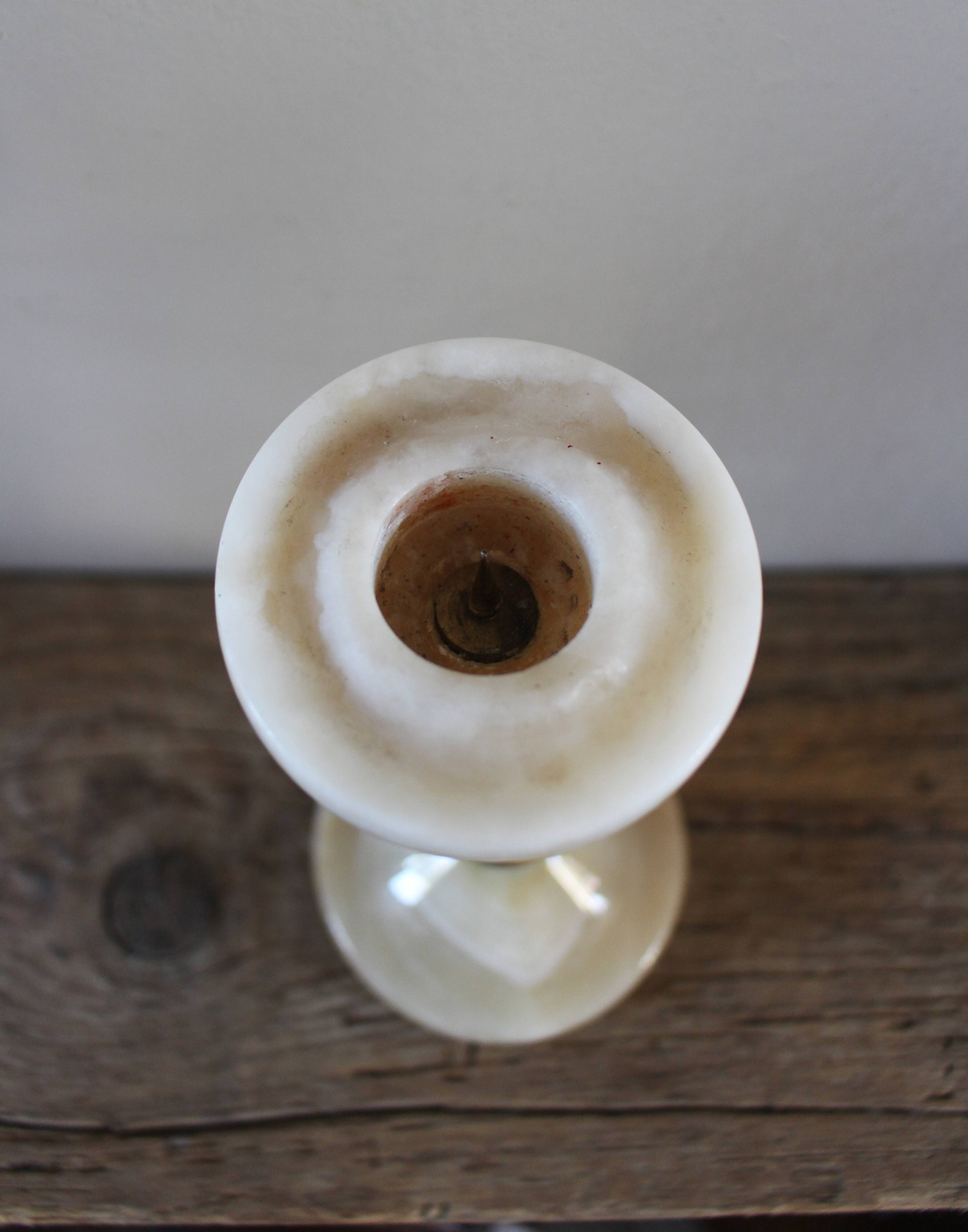 Curved brass and onyx candlestick