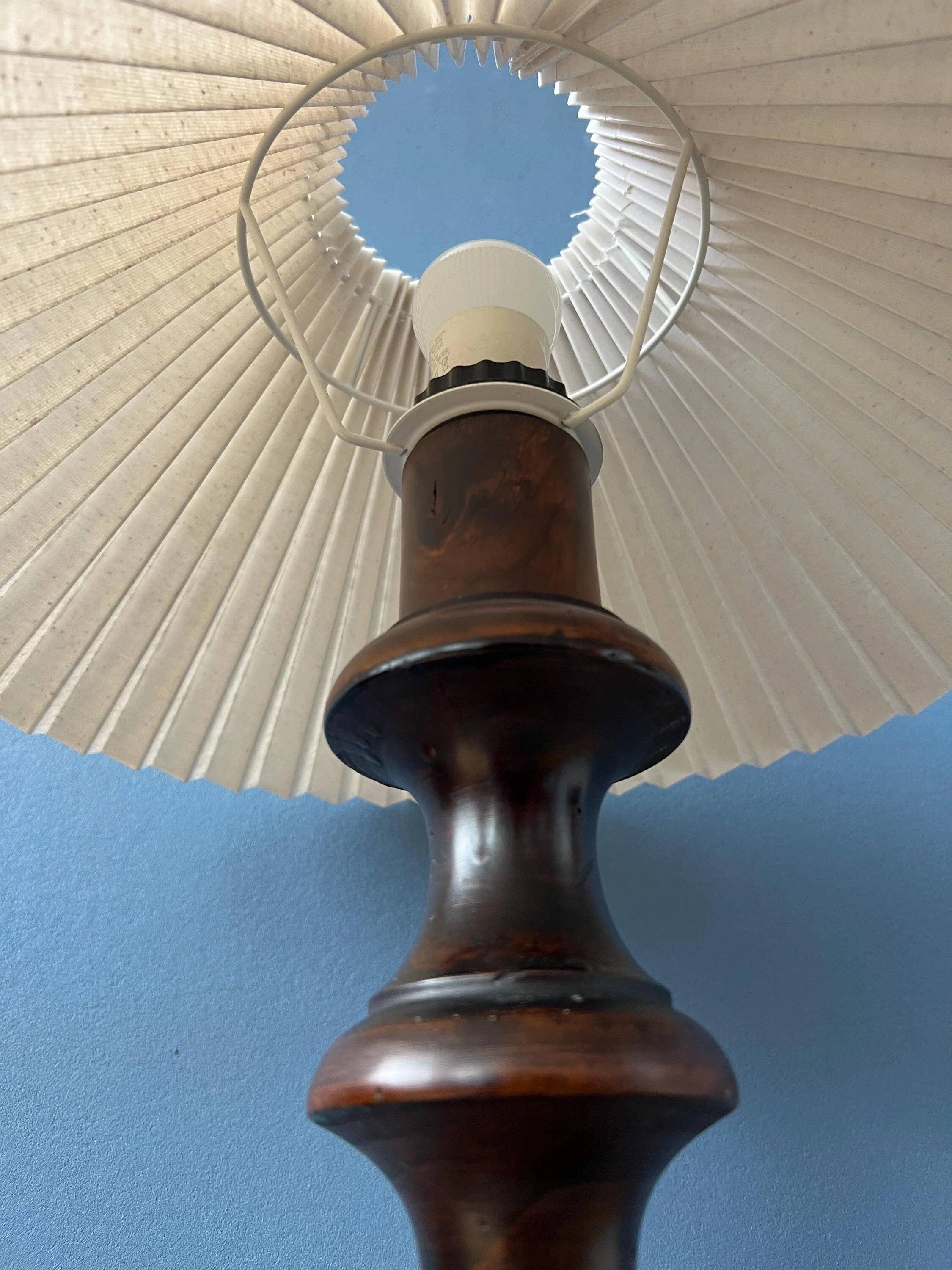 Vintage wooden table lamp with pleated shade