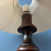Vintage wooden table lamp with pleated shade