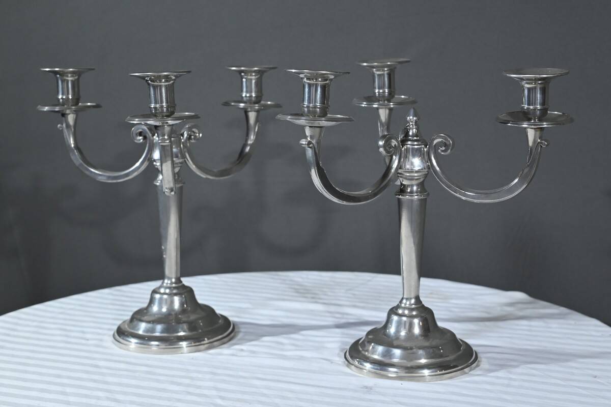 Pair of “Le Lingot” Candelabra in Pewter – Mid 20th Century