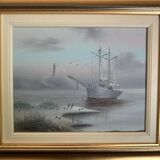 Painting on canvas with golden frame signed Galley