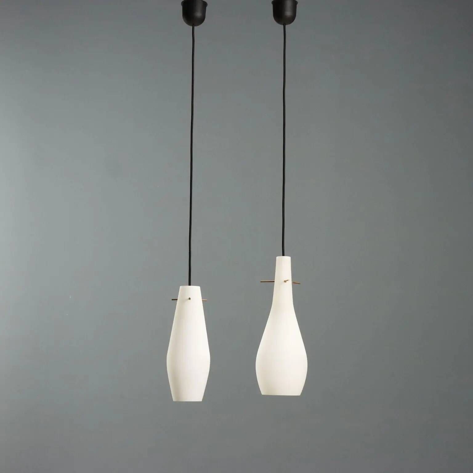 Vintage metal and opaline glass lamps, Italian design, 1960s.
