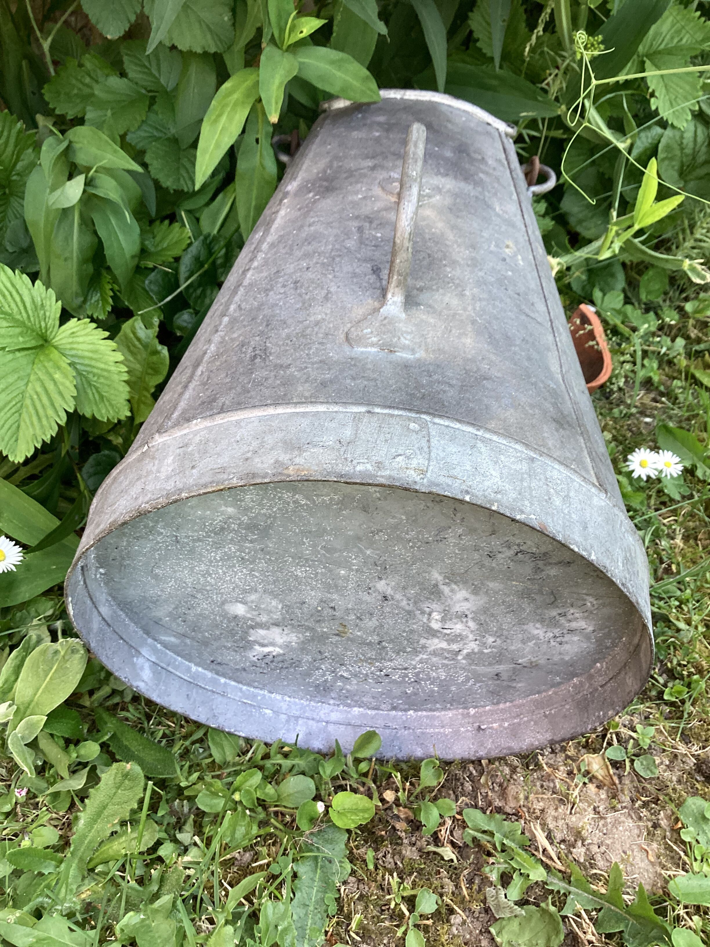 Vintage galvanized zinc coal bucket, conical shape, dimensions: height -50cm - width -25cm
