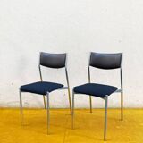 Paire de chaises modernistes vintage en chrome, skaï et laine