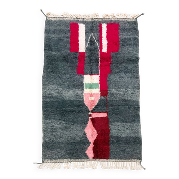 Moroccan Berber Boujaad gray rug with colorful patterns 2.44x1.58m