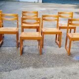 Set of 8 chairs in elm and straw by Maison Regain