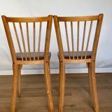 Four chairs Baumann 1960 with bars seated skaï brown label