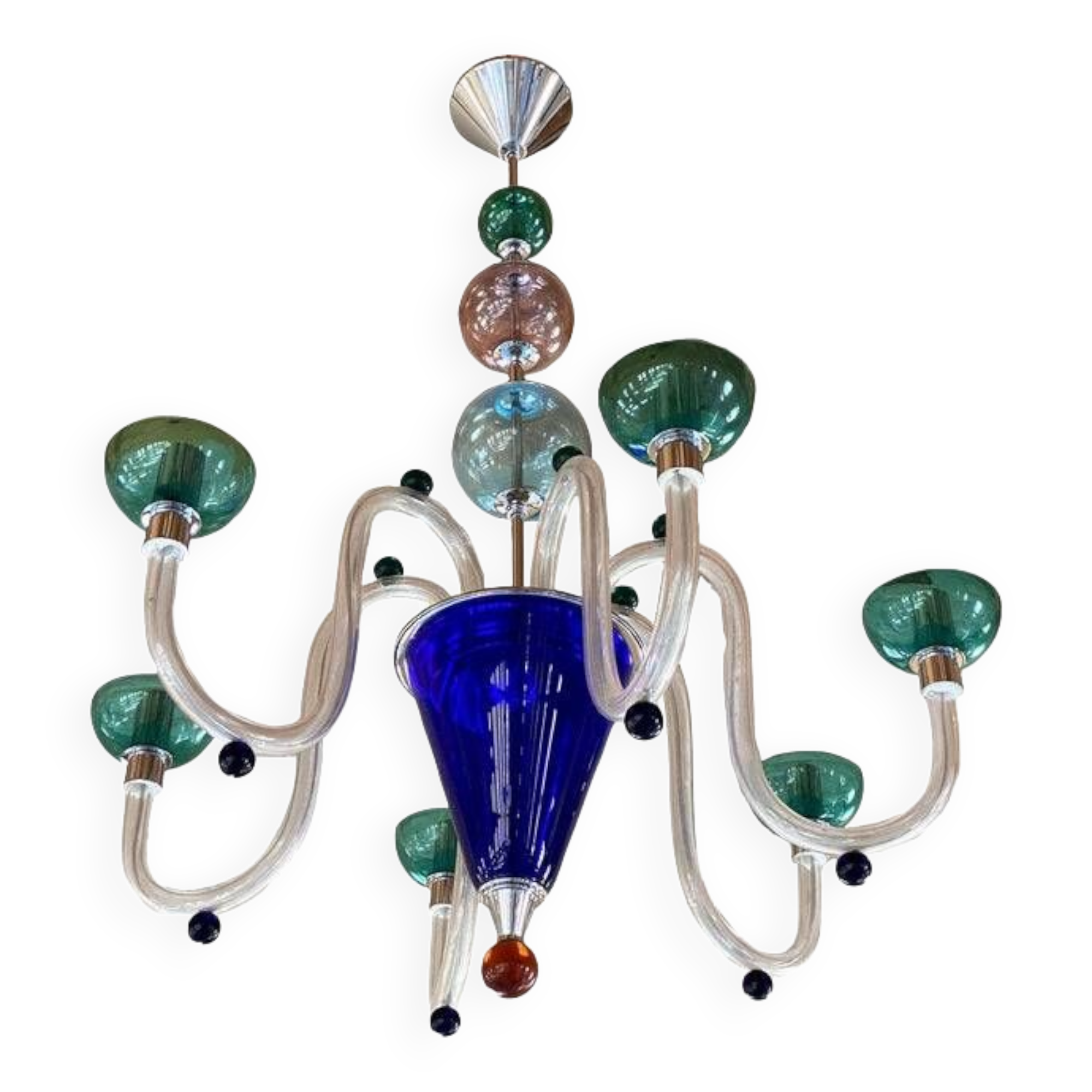 Vintage 1980s multicolor murano glass chandelier
