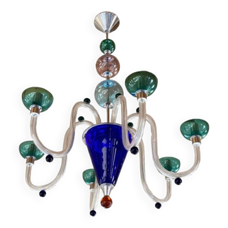 Vintage 1980s multicolor murano glass chandelier