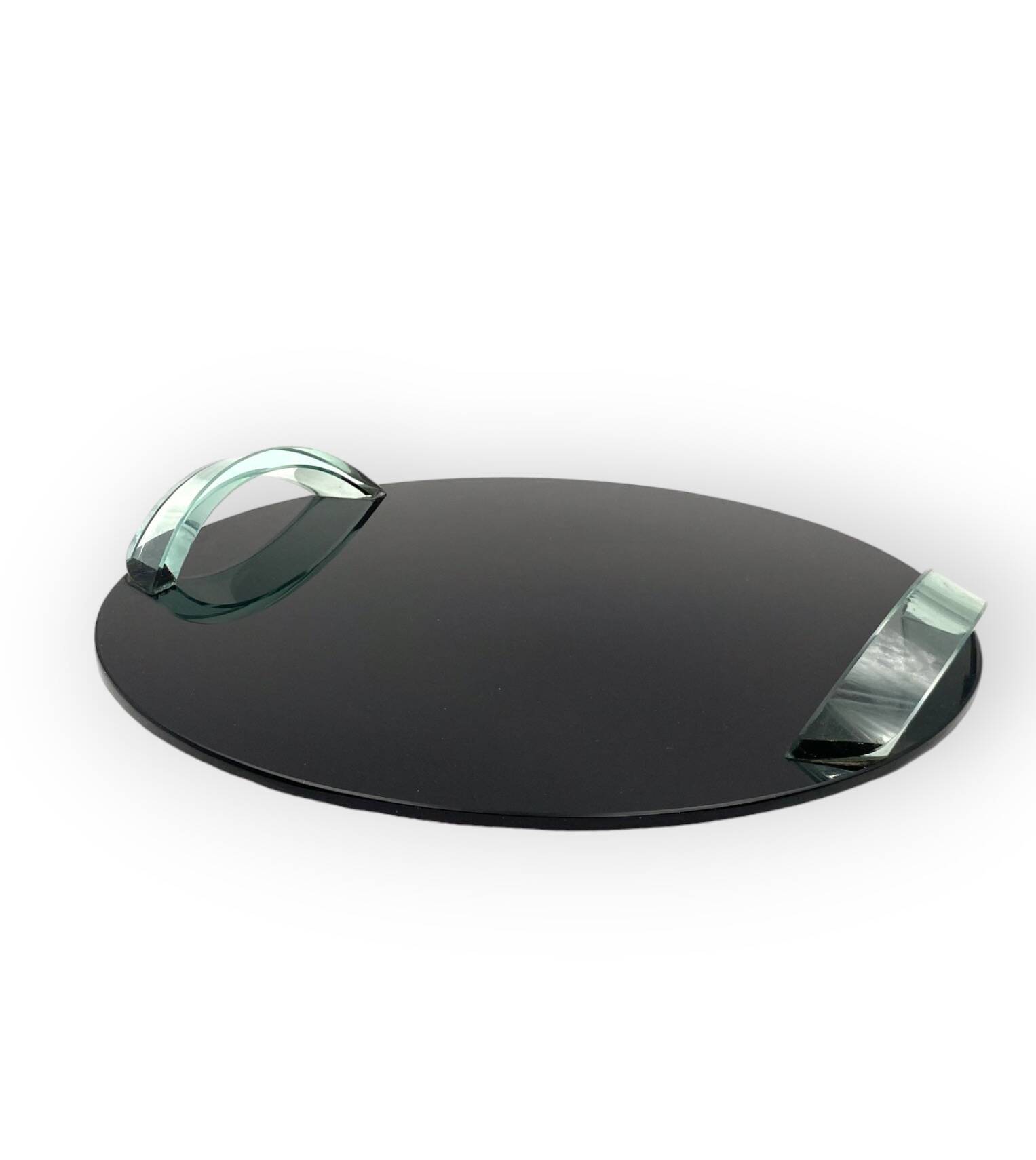 Hollywood regency black glass tray, Italy 1970s