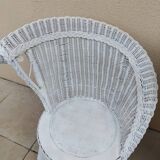 Pair of vintage art deco white rattan wicker armchairs