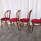 Set of 4 Vintage Bentwood Bistro Chairs, Red Upholstery