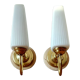 Pair of sconces with a light arm, brass and white opaline 1960.
