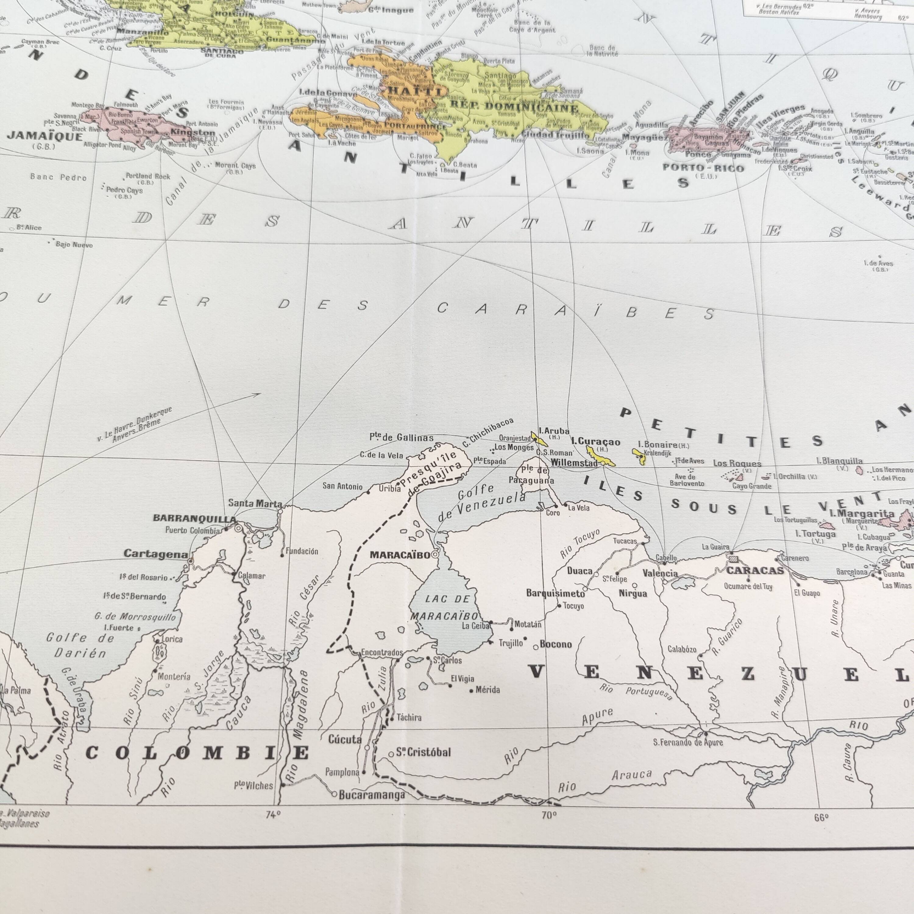 Map of the Antilles Caribbean Sea archipelago vintage from 1950