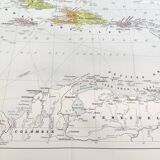 Carte les Antilles mer des Caraïbes archipel vintage de 1950