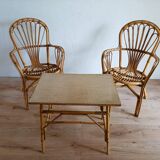 Fauteuils rotin et table