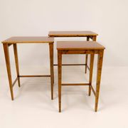 Nested tables in Art Deco style made of mahogany and stained birch, NK Sweden, 1940s.