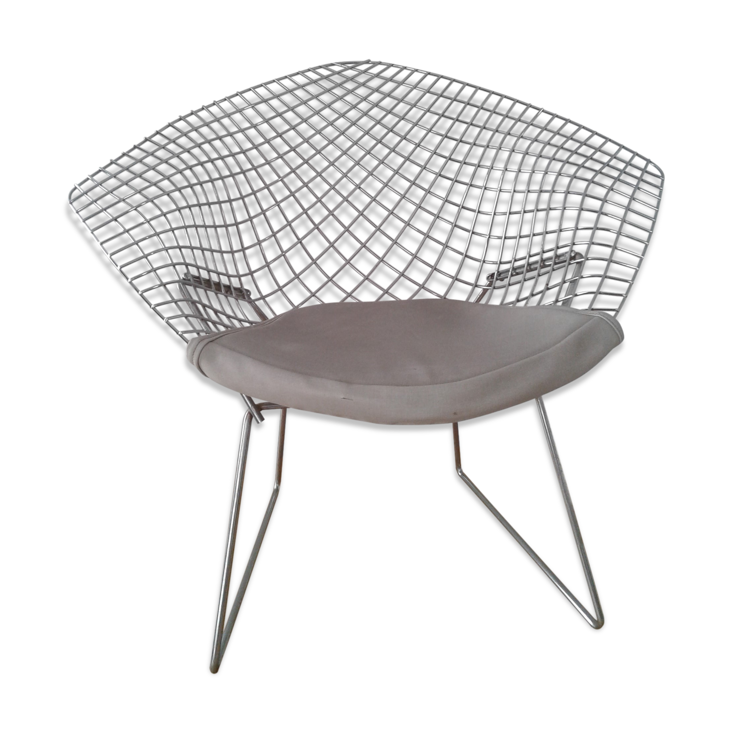 Diamond design chromed metal Chair Harry Bertoia Knoll early 1970s edition