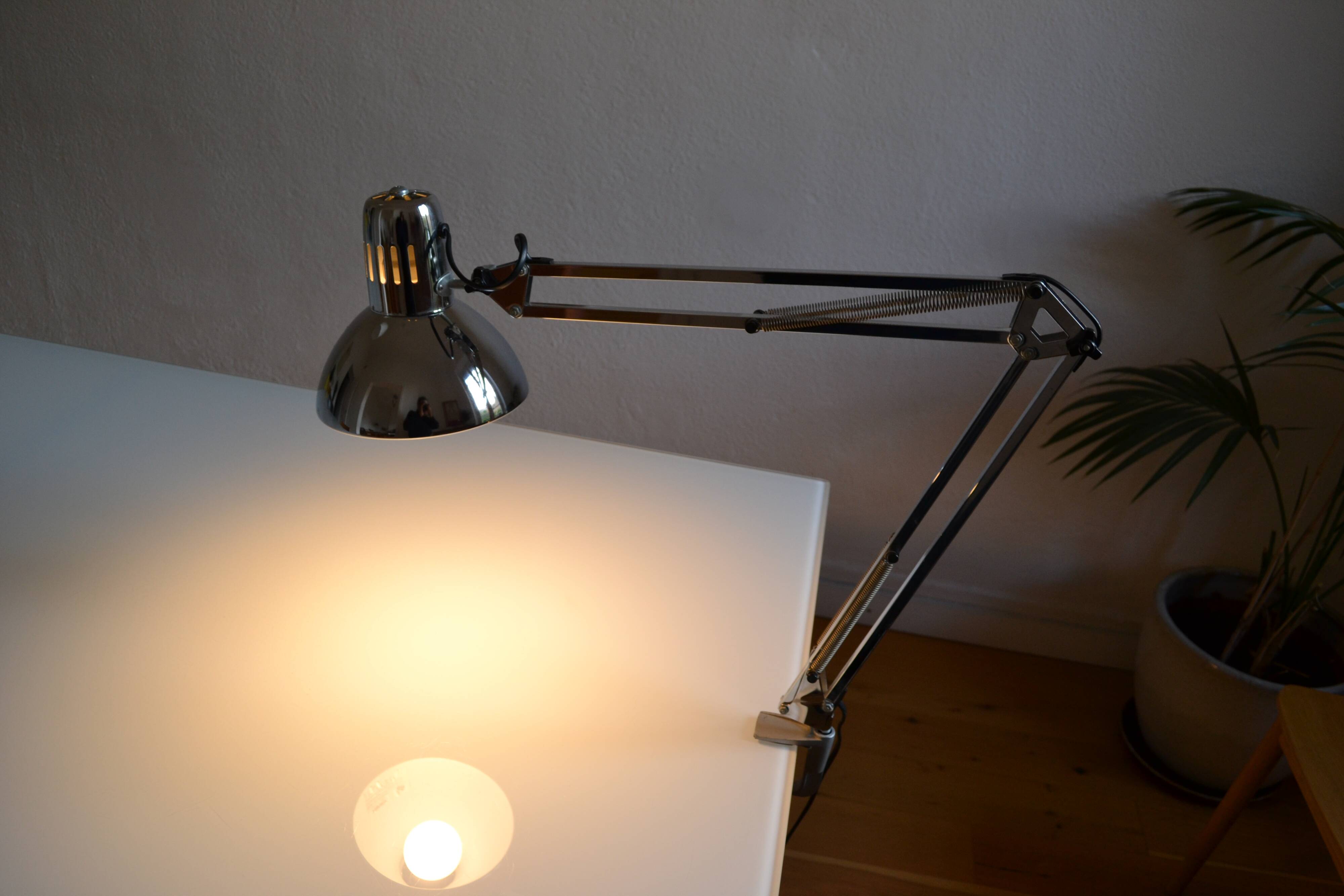Articulated architect lamp with vintage clip, 90s, chrome metal