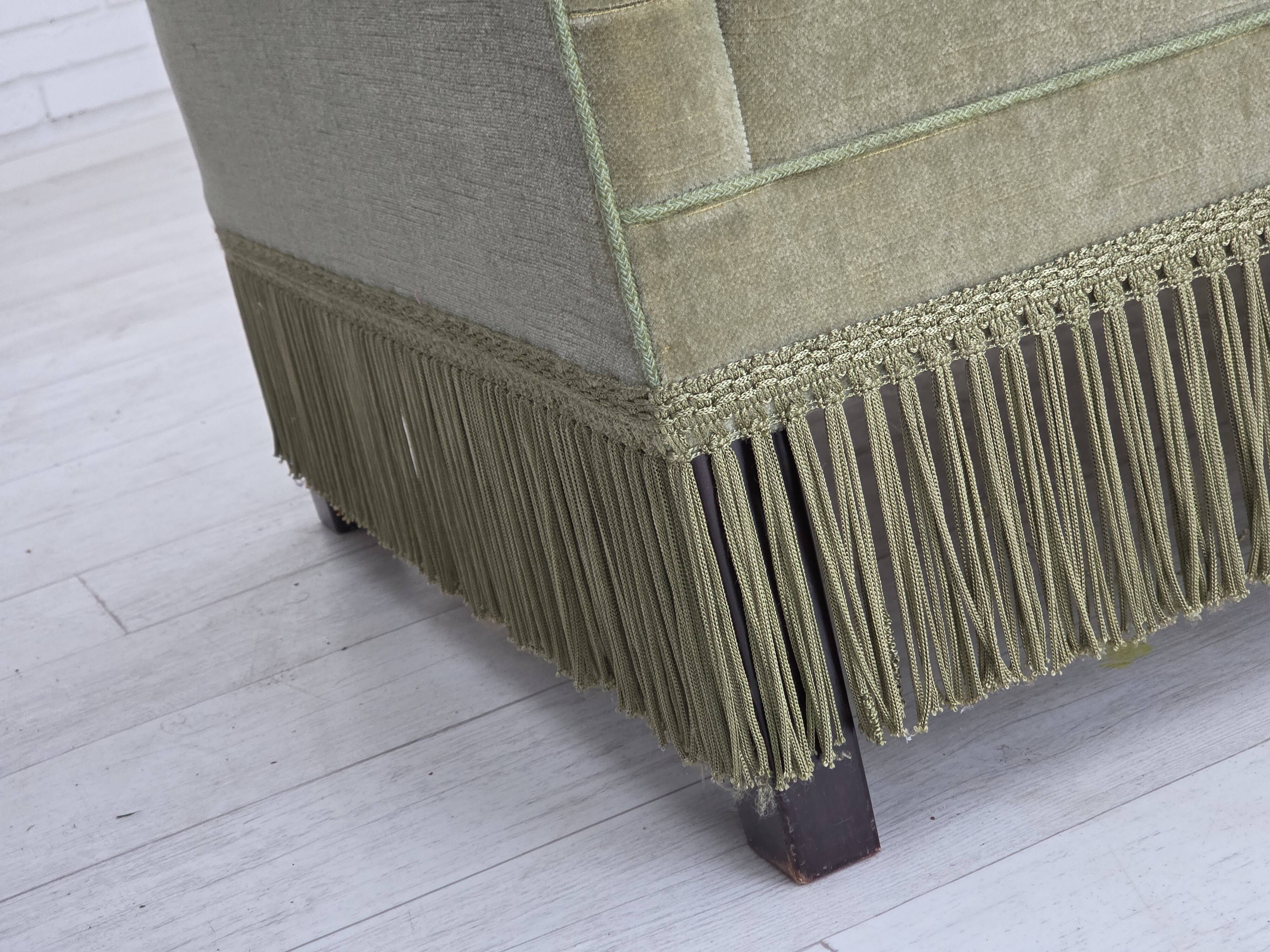 1970s, Danish 2-seater sofa, furniture velour, beech wood legs.