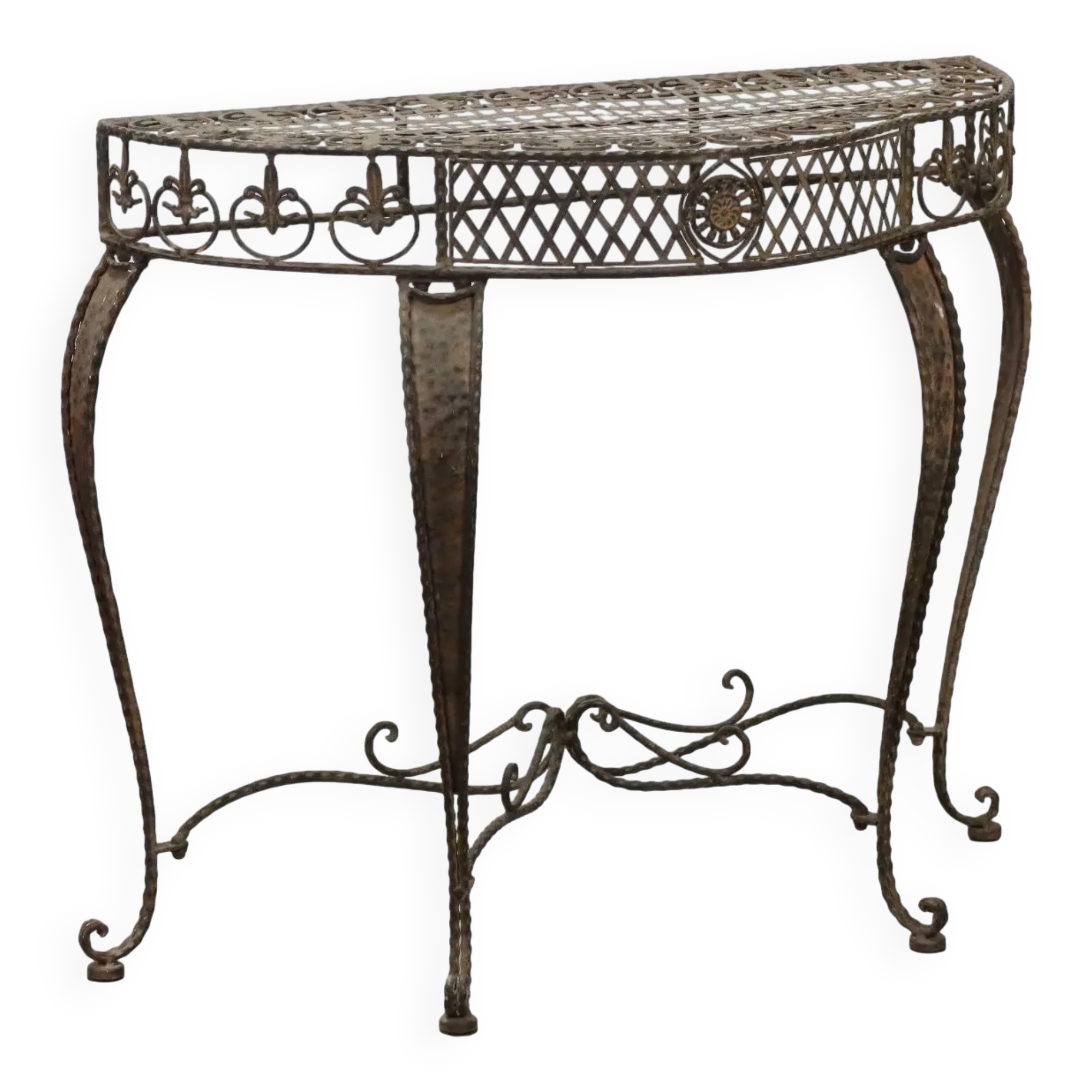 Old iron console painted with tin decorations, 20th century.