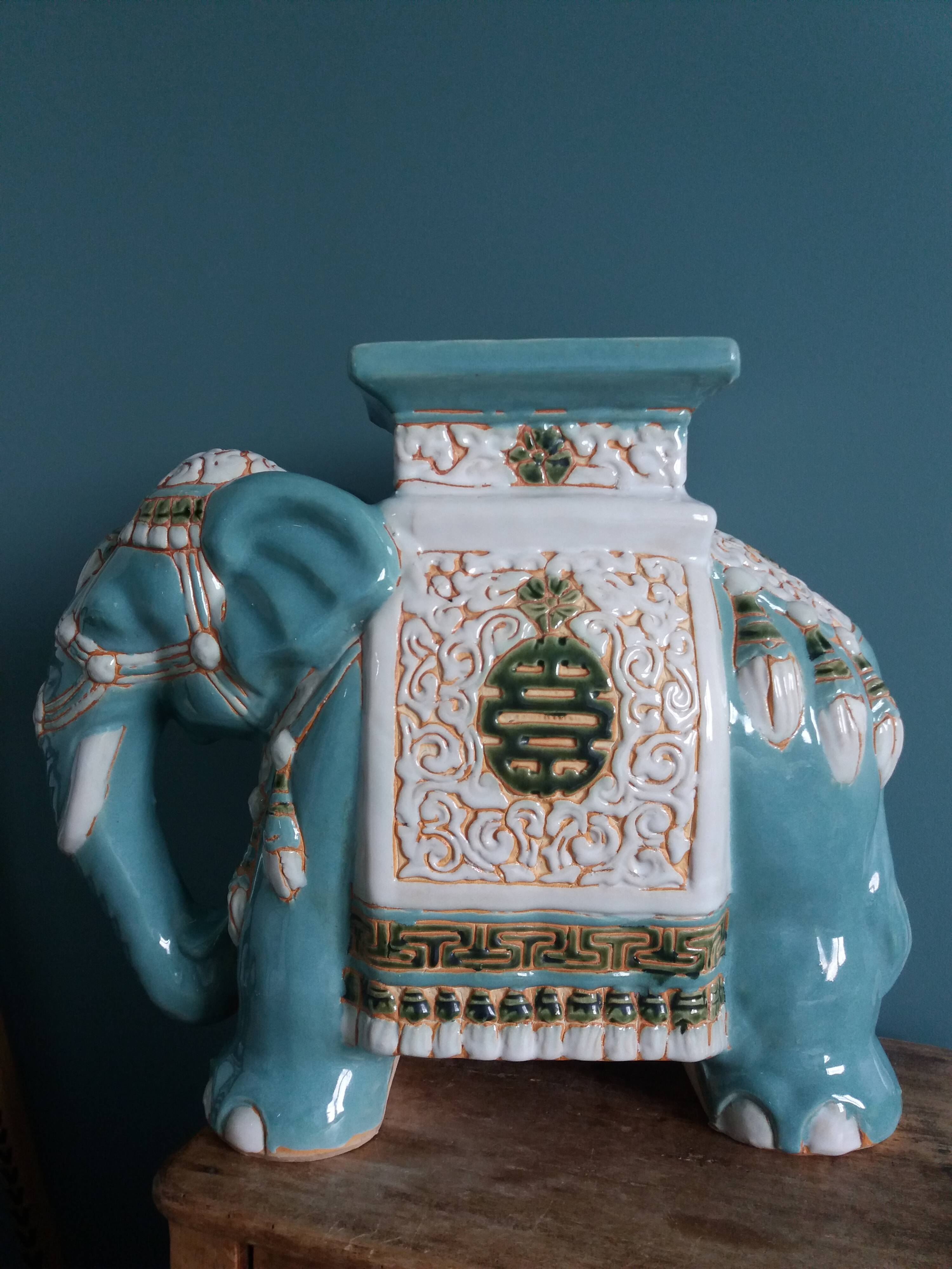 Green blue ceramic elephant