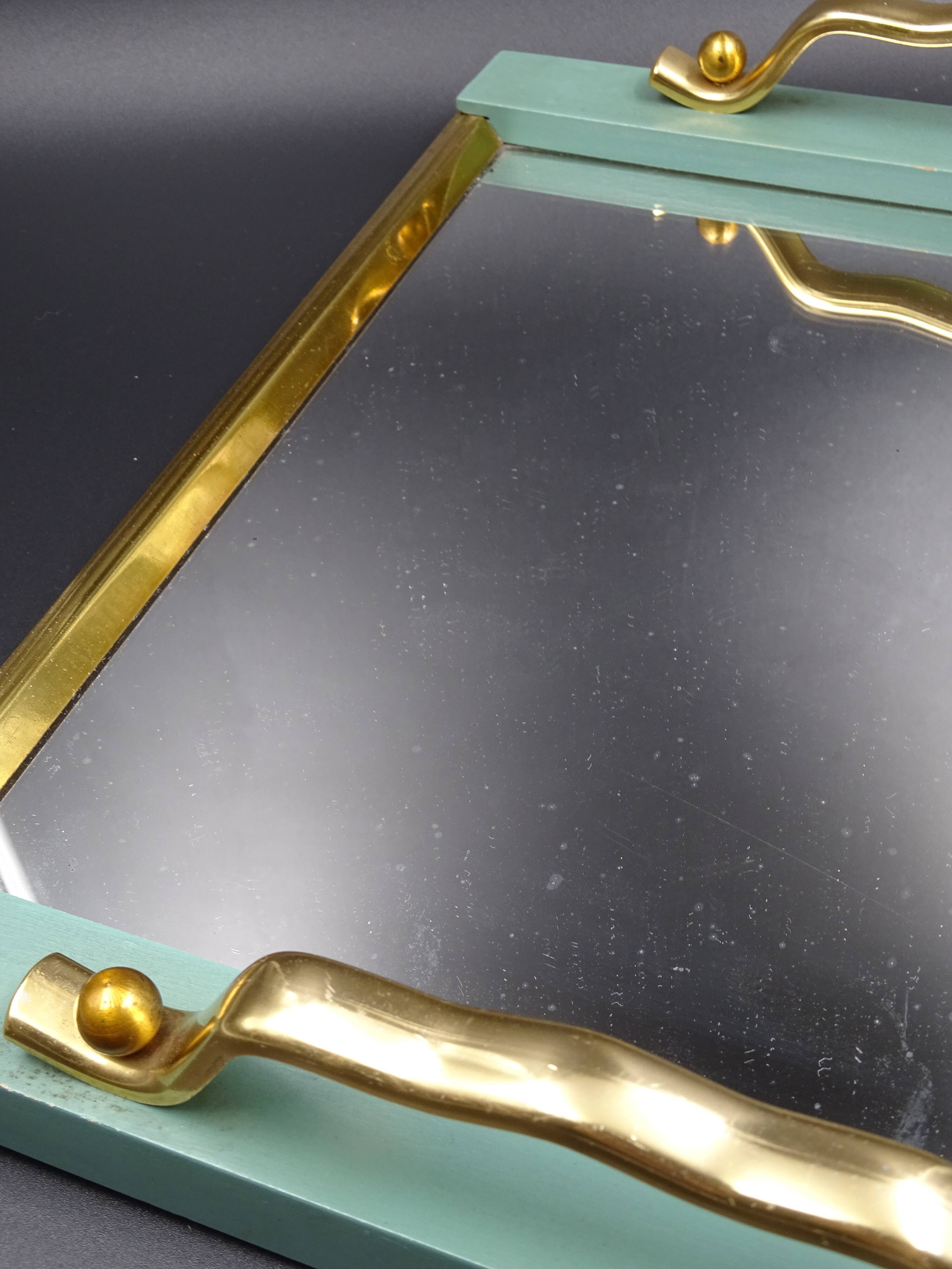 Small wooden metal top and mirror around 1950