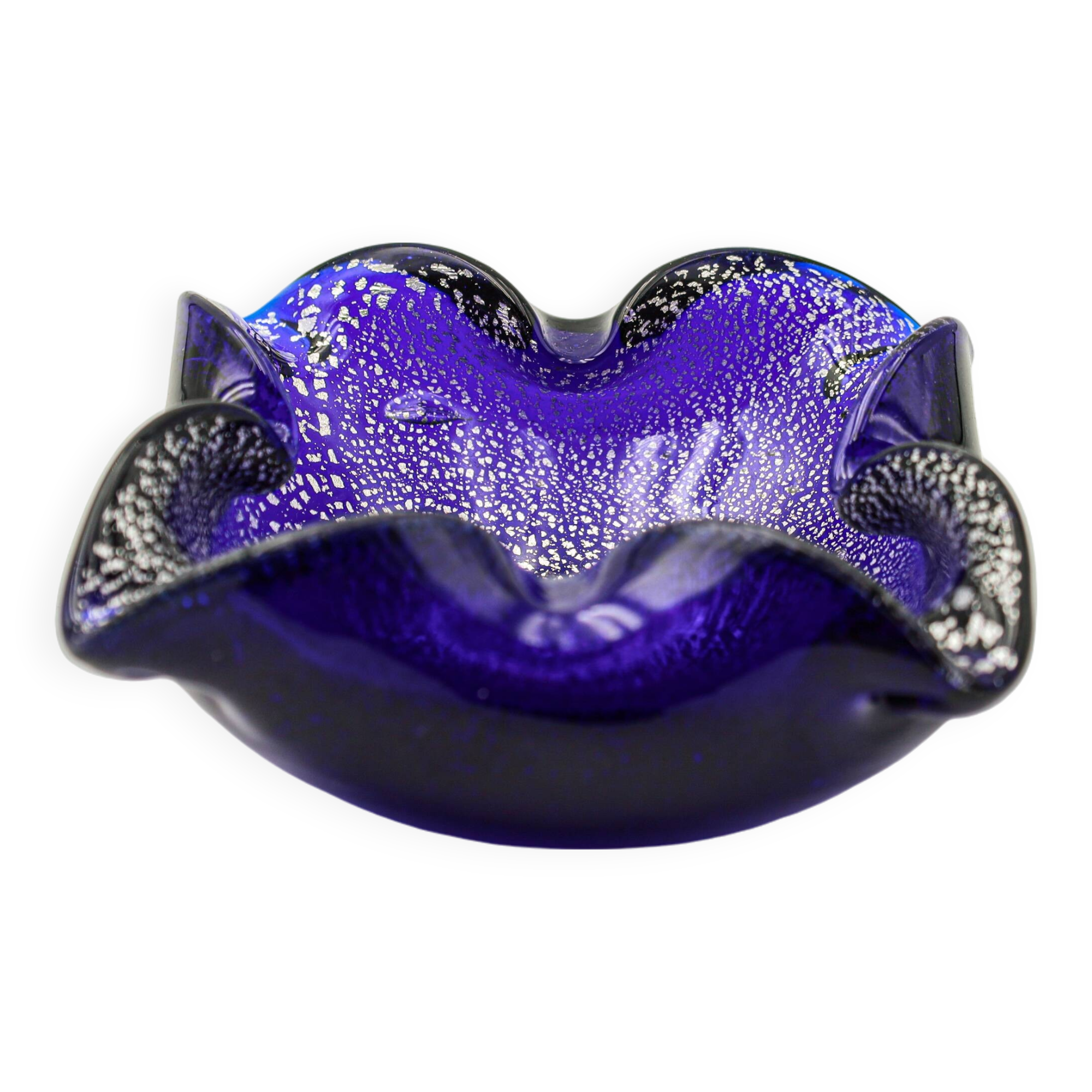 Murano ashtray blue glass silver inclusions