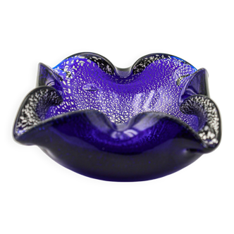Murano ashtray blue glass silver inclusions
