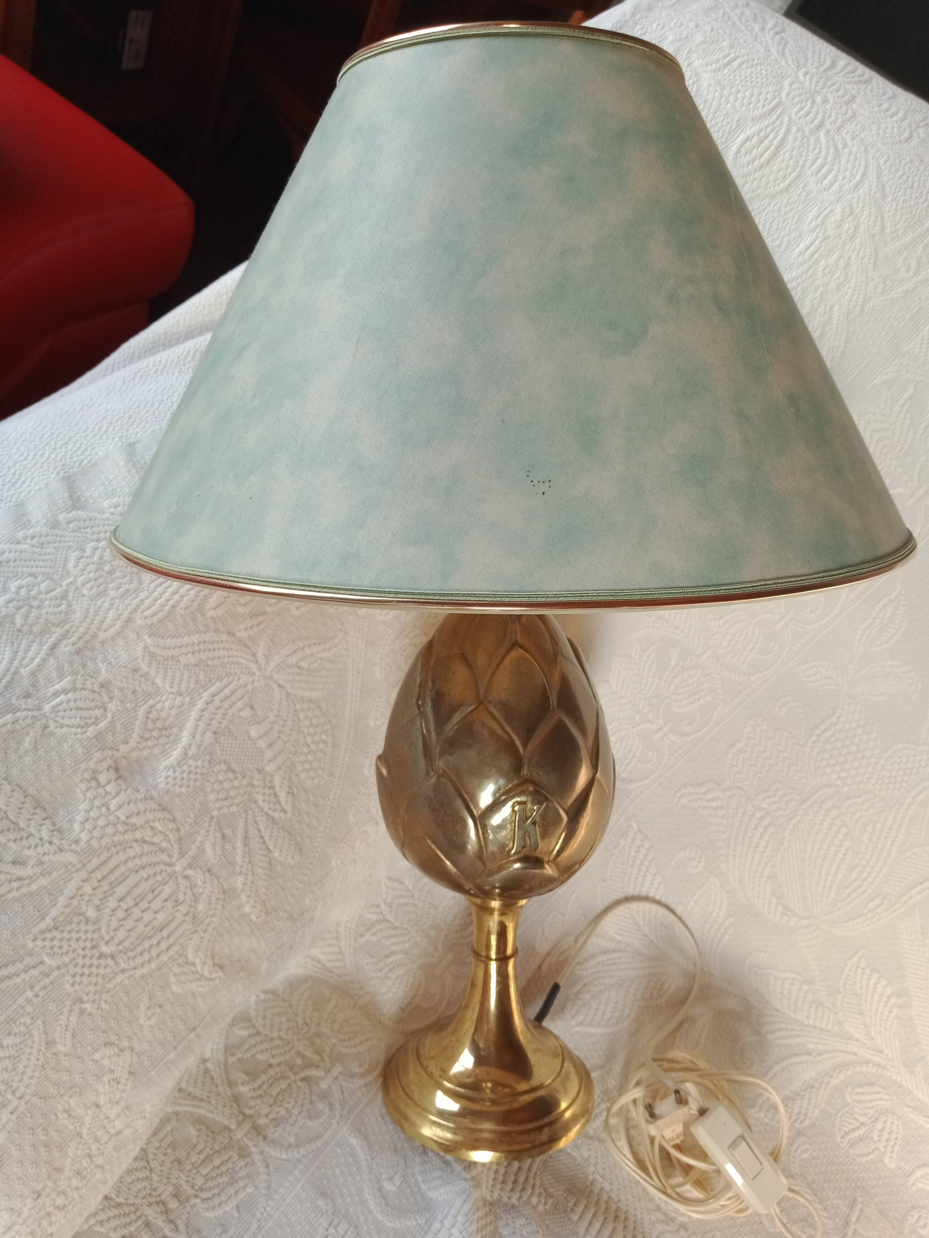 Kronenbourg - "K" hop flower lamp in filled brass and its lampshade