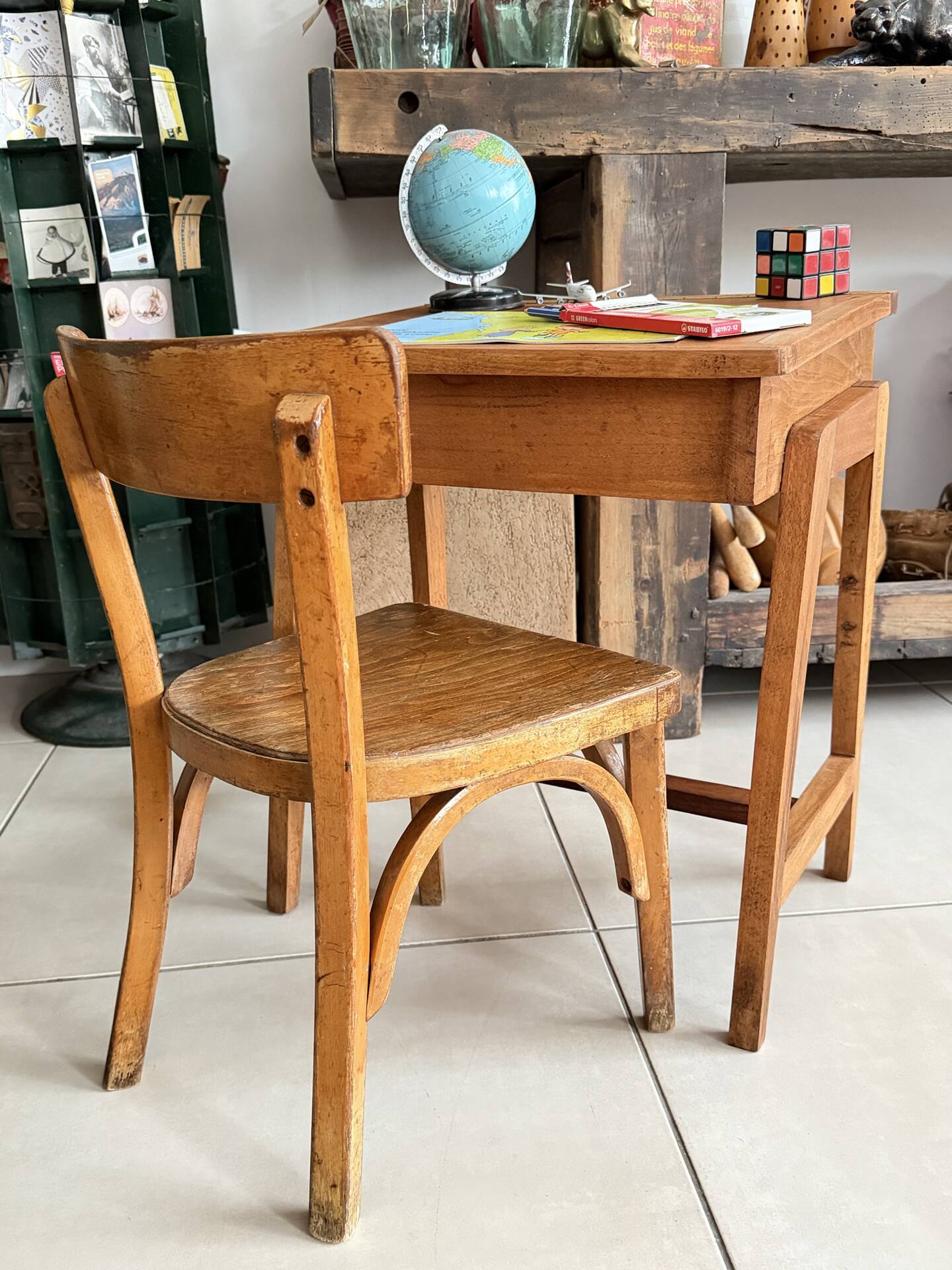 School desk and chair set stamped Baumann