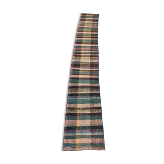 Old Turkish narrow Kilim Runner 330x50 cm, shabby chic, vintage kelim Pink Green