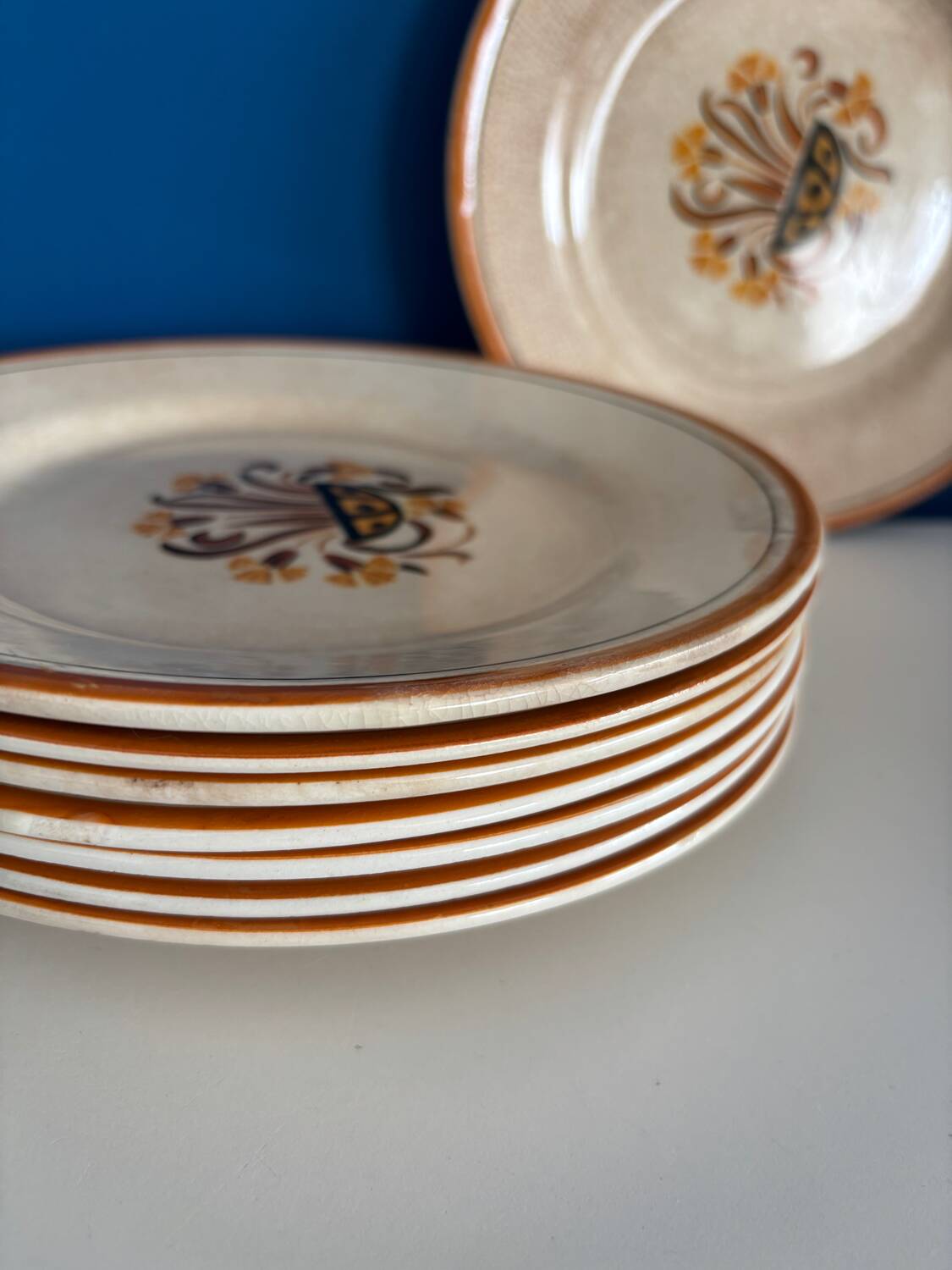 Set of 8 Creil et Montereau plates, Œillet model - earthenware plate
