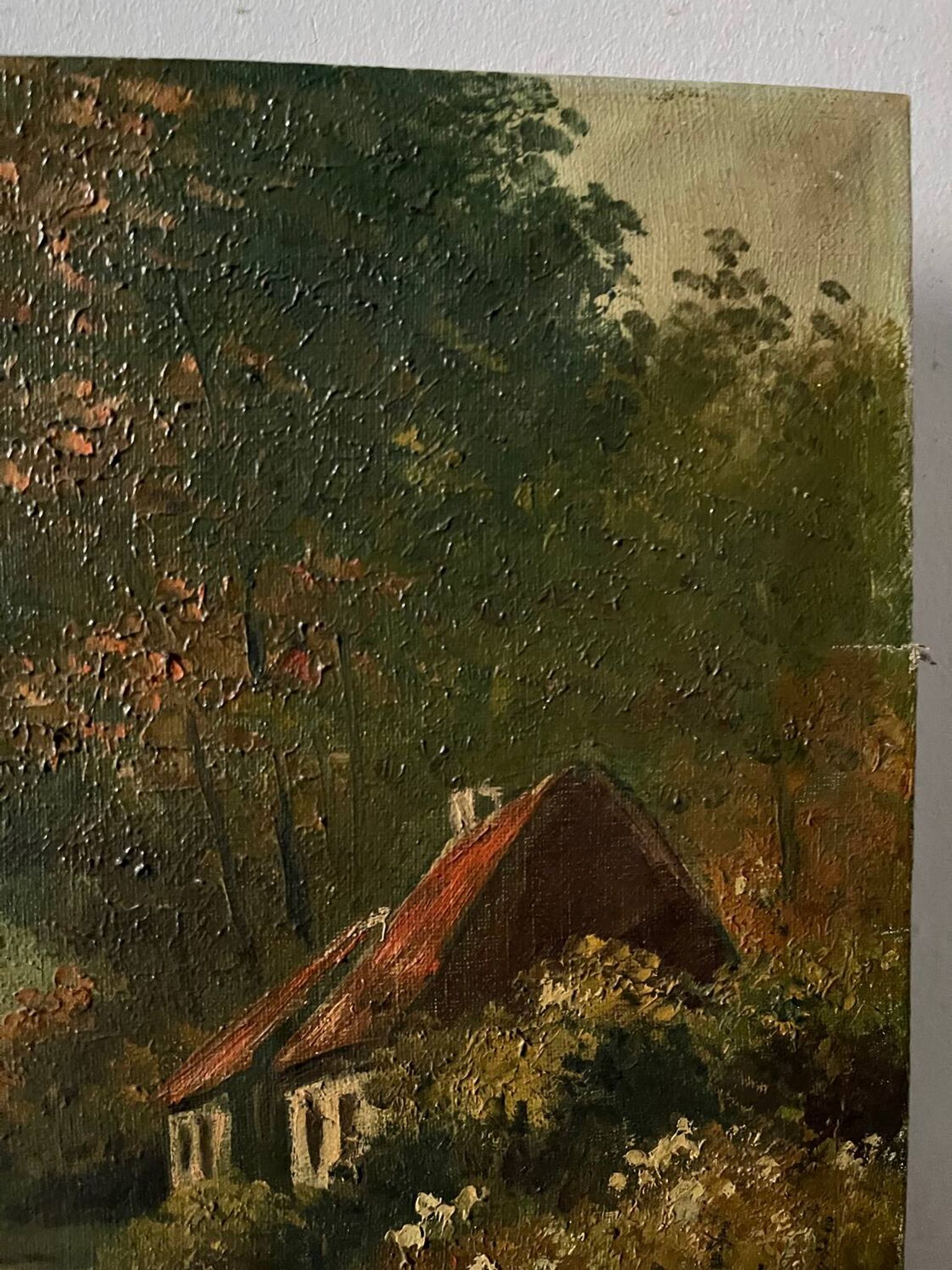 Cottage in the woods, oil on canvas signed