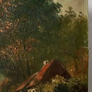 Cottage in the woods, oil on canvas signed