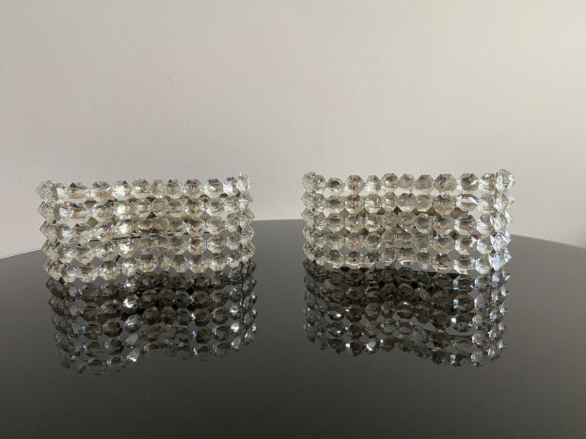 Pair of octagonal crystal wall sconces, Italy 1980s.