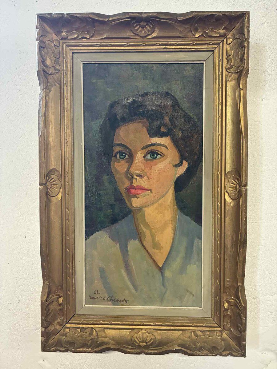 Painting, Maurice Chapuis, portrait of a woman, oil on canvas, 1961, framed