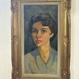 Painting, Maurice Chapuis, portrait of a woman, oil on canvas, 1961, framed