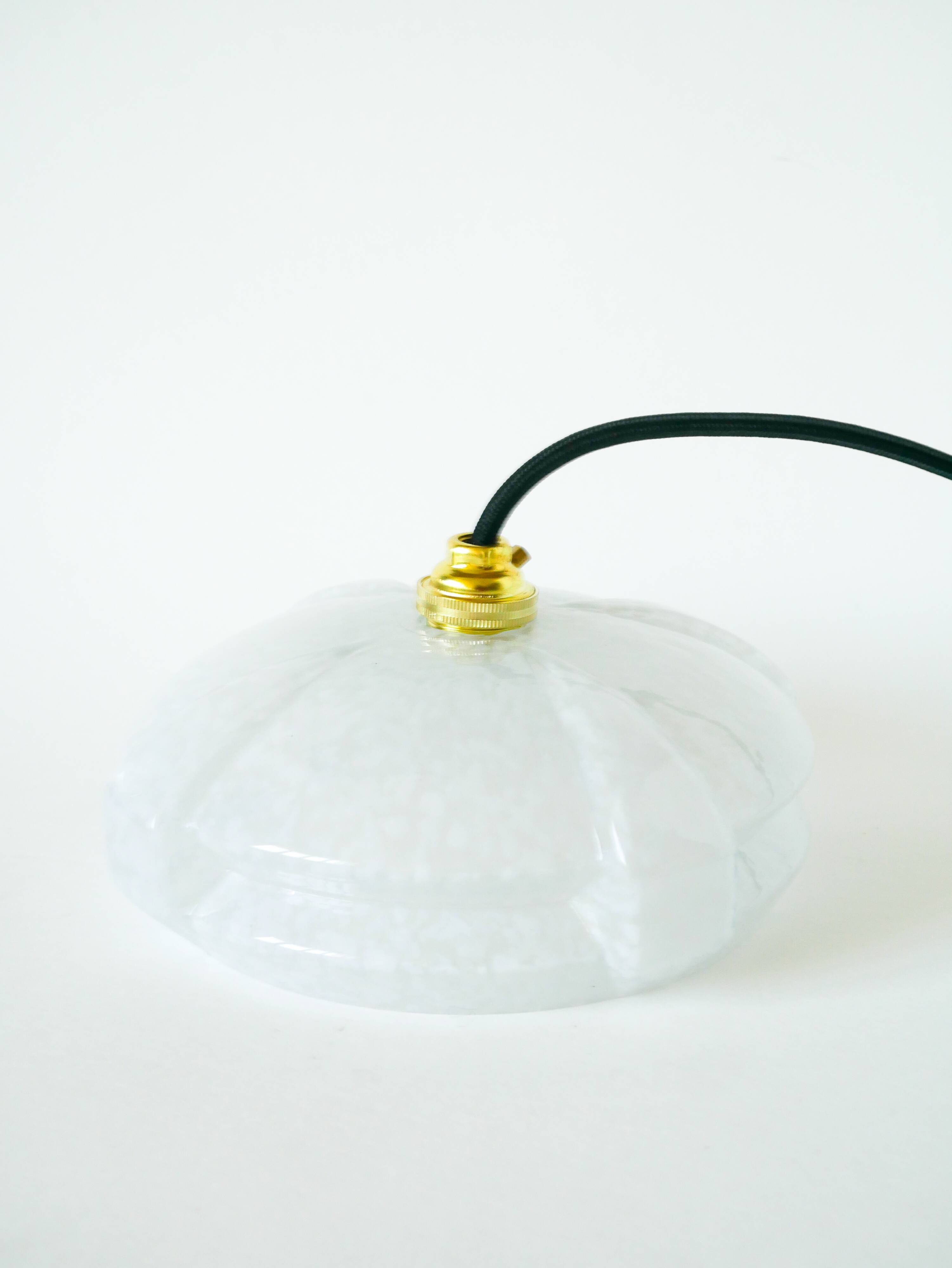 Clichy glass pendant, graphic shape, white, Art Deco, 1930