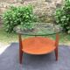Vintage coffee table round compass legs top in glass and teak wood