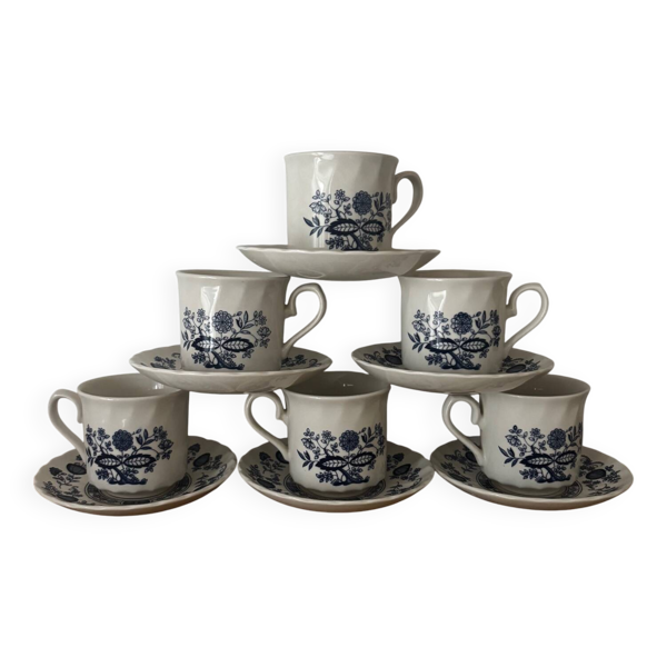 Vintage lot de 6 tasses et soucoupes fleurs bleues Royal Wessex anglais